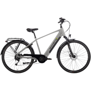 Saxonette Deluxe Sport Trekking E-Bike 28 Zoll Herren – Mittelmotor 70Nm – 418Wh Akku Shimano 9-Gang Hydraulikbremsen – Silber (RH 54 cm)
