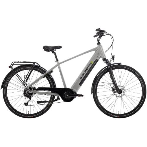 Saxonette Deluxe Sport Trekking E-Bike 28 Zoll Herren – Mittelmotor 70Nm – 418Wh Akku Shimano 9-Gang Hydraulikbremsen – Silber (RH 54 cm)